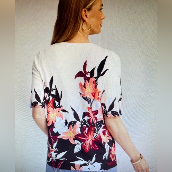 CHICOS FLORAL PRINT CREWNECK SWEATER CHICOS 2 WILL FIT MISSES LARGE/12 NWT! - Picture 3 of 4